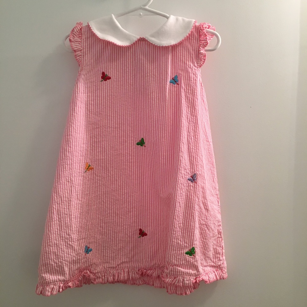 3T girls pink seersucker butterfly dress